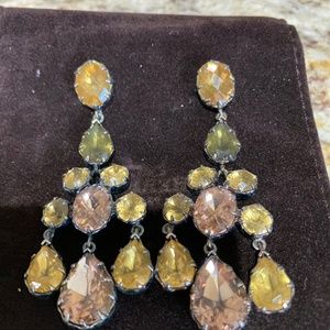 chandelier earrings:  yellow & beige crystals